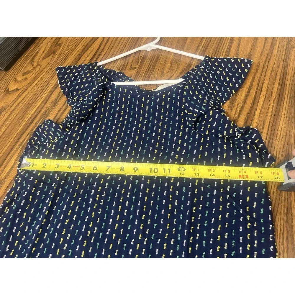 Loft Navy Blue Clip Ruffle Tiered Shirt Medium beach flowy